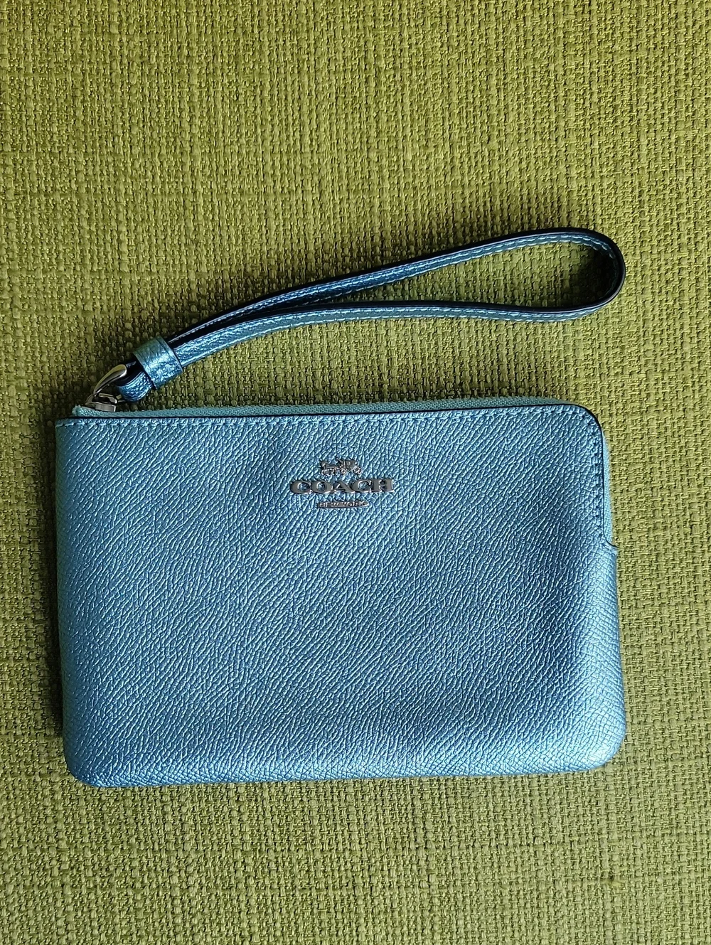 Coach Metallic Teal Leather Wristlet